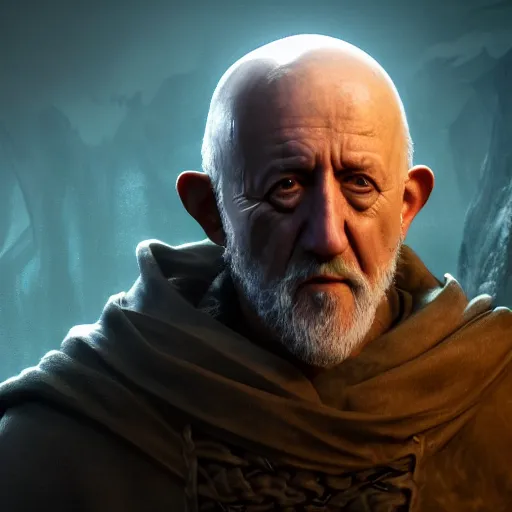 Image similar to mike ehrmantraut in love, dnd, ultra detailed fantasy, elden ring, realistic, dnd character portrait, full body, dnd, rpg, lotr game design fanart by concept art, behance hd, artstation, deviantart, global illumination radiating a glowing aura global illumination ray tracing hdr render in unreal engine 5