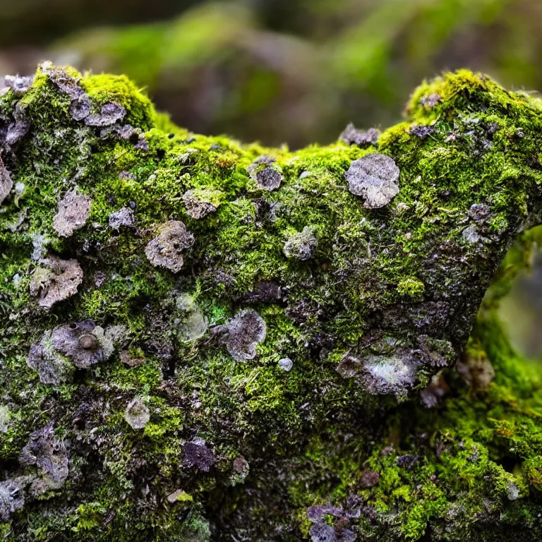 Image similar to a lichens and moss close-up various fungus, mushrooms and plants, Atmospheric phenomenon, artistic photography, muted colors, conceptual, long exposure outside the city