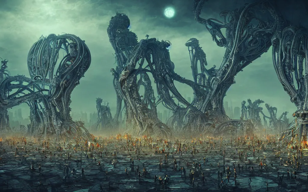 Image similar to a group of bizarre aliens in a high tech city on an alien planet, beautiful atmosphere, colorful, beautiful detailed intricate insanely detailed octane render trending on artstation, 8 k artistic photography, photorealistic, volumetric cinematic light, salvador dali, hieronymus bosch, beksinski, giger,