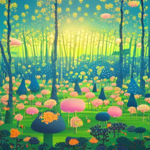 Prompt: forest in the morning light, by Chiho Aoshima, hyper detailed