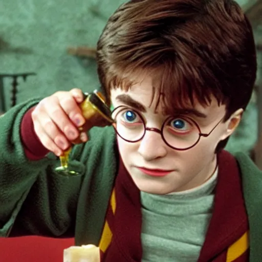 Prompt: harry potter drinking a potion