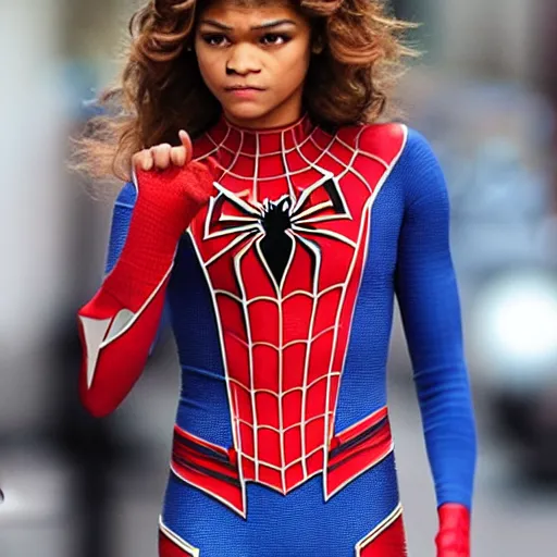 Image similar to Zendaya as spiderman without mask, spiderman movie still