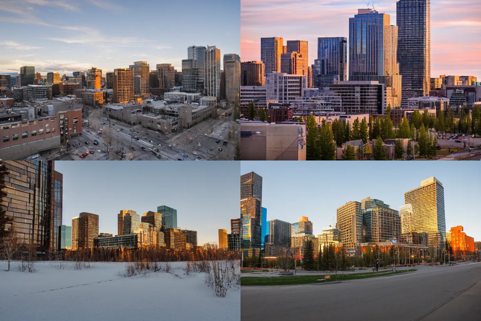 Prompt: first-person perspective photo in the downtown of Edmonton Alberta, golden hour evening lighting, natural dynamic range color, 1/4th shutterspeed, soviet lens 24mm f8