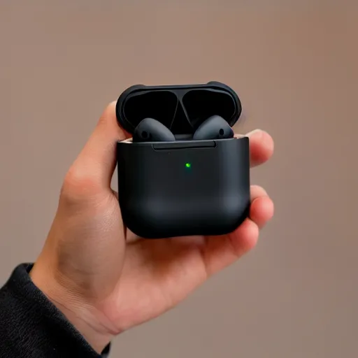 Image similar to black airpods pro case with marshmallow design on the case, studio, product photo