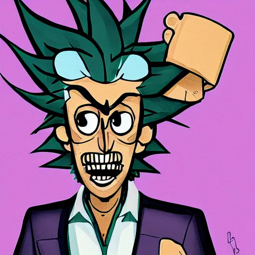 Image similar to Rick Sanchez at starbucks, artstation, digital art, award winning