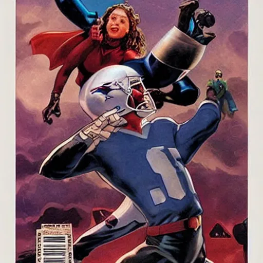 Prompt: comic book cover for'the terror of the superbowl ', art by alex ross