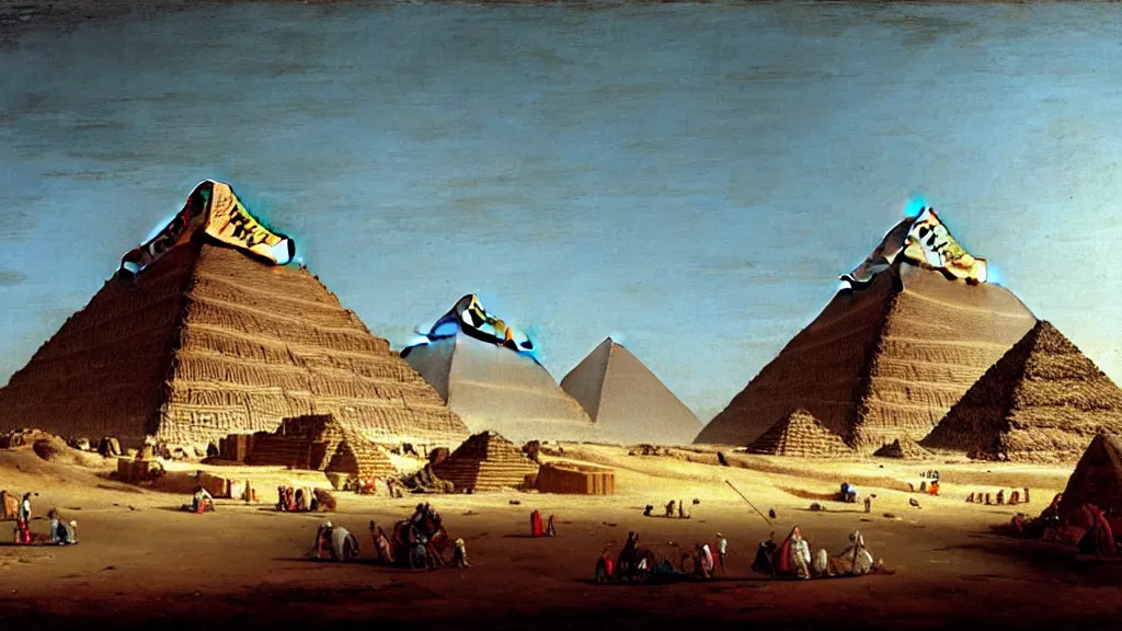 Prompt: A scenic view of the construction of the Great Pyramid of Giza, by Canaletto, masterpiece. rendered in blender, ultra realistic, smooth shading, ultra detailed, high resolution, cinematic