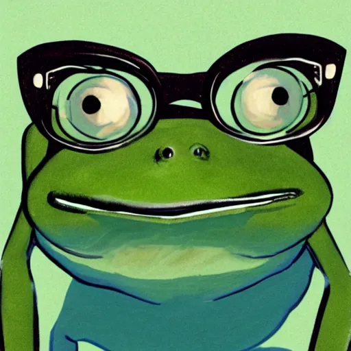 Prompt: a realistic frog wearing glasses, pond, spectacles, atmospheric