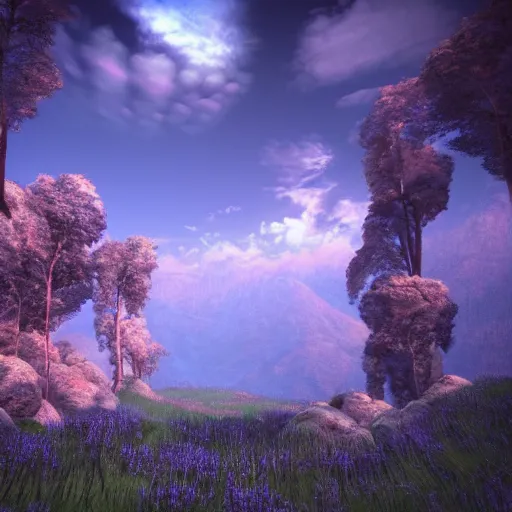 Prompt: dreaming about a beautiful landscape dreamcore. Unreal engine, end of the world. — n 4