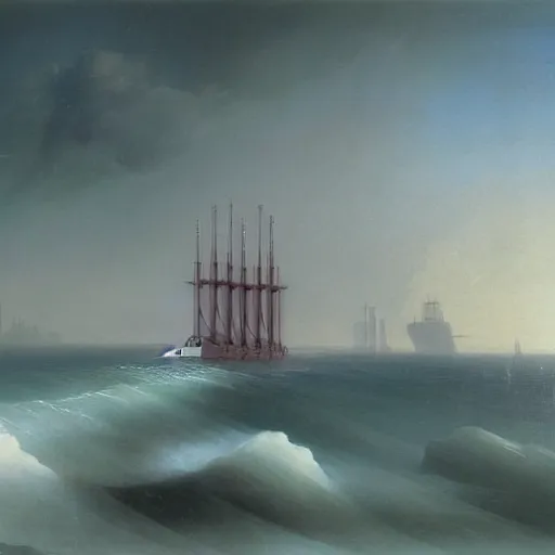 Image similar to minimalist futuristic zaha hadid ship painting by ivan aivazovsky