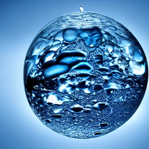 Prompt: beautiful water sphere, made of water, hyperrealistic, transparent, refreshing, balanced, caustic