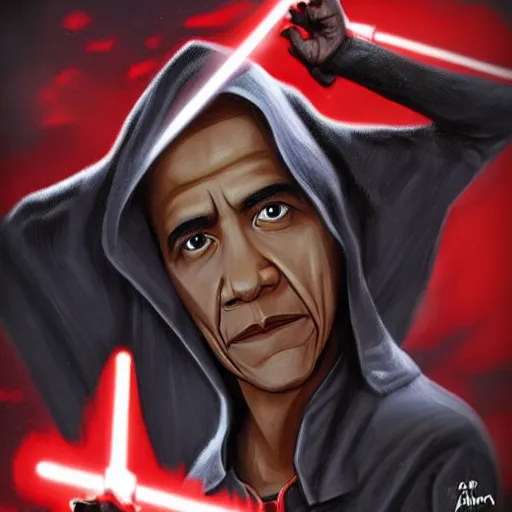 Prompt: obama as a sith lord in the style of darren tan