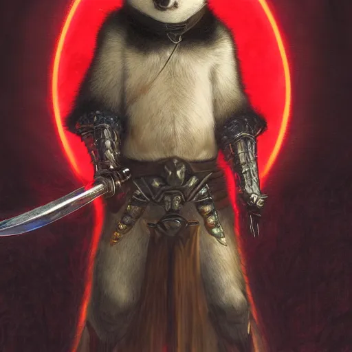 Image similar to anthropomorphic shiba inu, berserk anime guts armor and sword, red light aura, fantasy, red light, dark, portrait art by donato giancola and greg rutkowski, realistic face, visible holy red aura, digital art, trending on artstation, symmetry