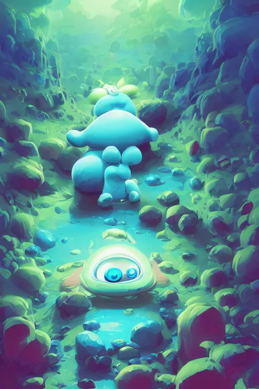 Image similar to smurf ghost creature animal sushi cristal very big eye roots cactus elemental flush of force nature micro world fluo fishscale, behance hd by jesper ejsing, by rhads, makoto shinkai and lois van baarle, ilya kuvshinov, rossdraws radiating a glowing aura global illumination ray tracing hdr