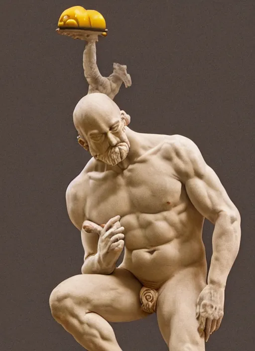 Image similar to Michelangelo's statue of Real-life Homer Simpson, highly detailed, 8k