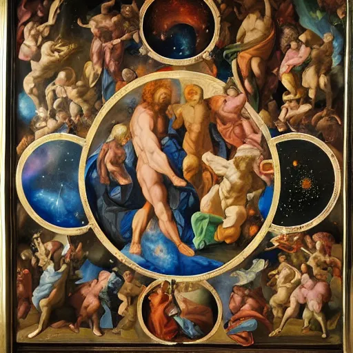 Image similar to creation of the universe painted in the gent altar piece