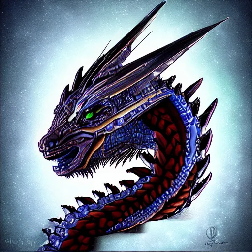 Image similar to user avatar icon of a cyborg dragon, digital art, portrait