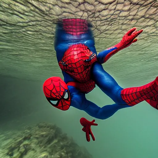 Image similar to two spiderman freediving underwater