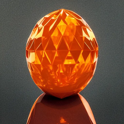 Image similar to symmetrical detailed sculpture of an orange, made of Opalescent Crystal