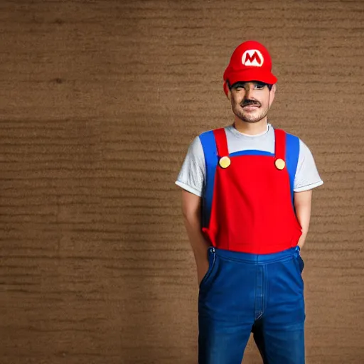 Prompt: Professional corporate portrait of Mario wearing his Mario hat and overalls, Nintendo, studio lighting, 85mm lens