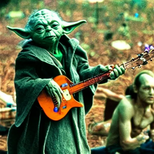 Image similar to yoda performing at woodstock