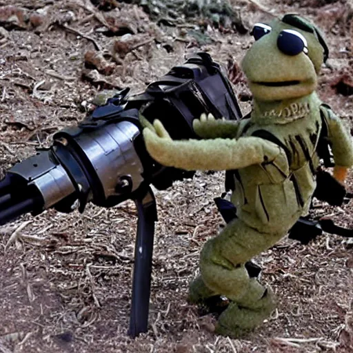 Image similar to muppet puppet gonzo special forces trying to diffuse an ied. action movie scene photograph.