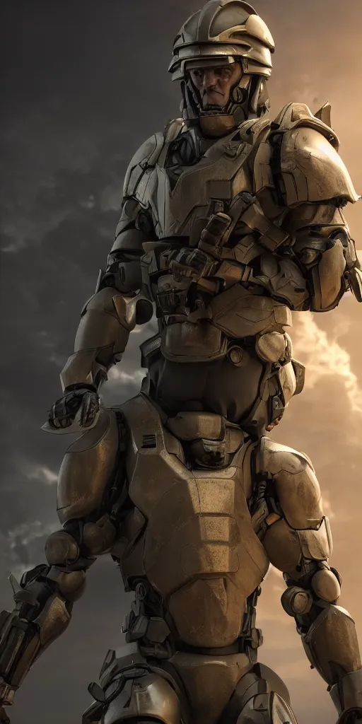 Image similar to a lion soldier, with human body, with a high technology armor and heavy weaponry, anger look on his face, dramatic lighting, movie footage. 8 k octane render