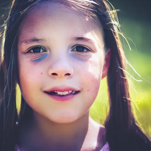 Image similar to a portrait of an girl's face. depth of field. lens flare