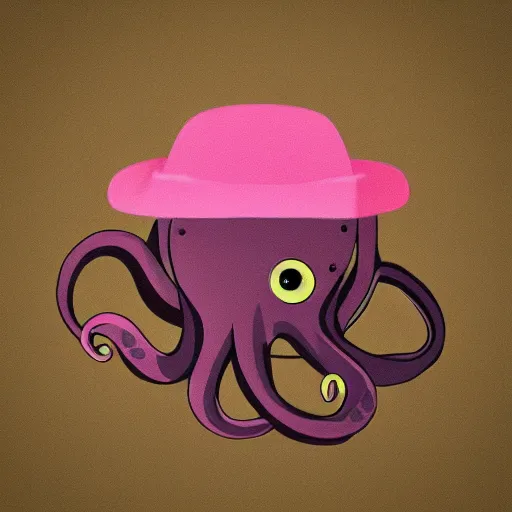 Prompt: sad octopus wearing a pink hat by alex heywood in 4 k ultra high resolution