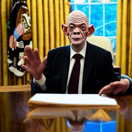 Image similar to president gollum giving a speech in the oval office