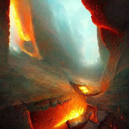 Image similar to the ground opening up to reveal flames in a chasm by Marc Simonetti