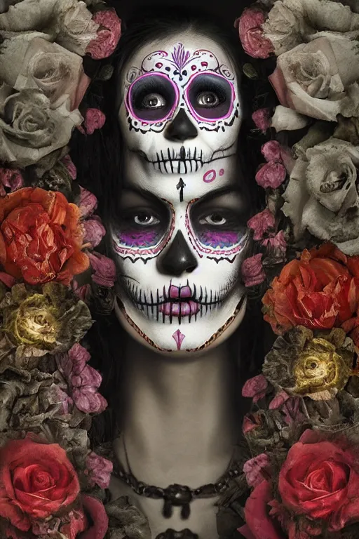 Image similar to Illustration of a sugar skull day of the dead girl, art by Michal Karcz