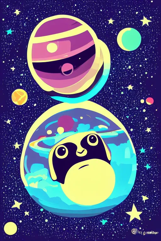 Image similar to planet pug floating in space, art by brian miller, sticker, colorful, illustration, highly detailed, simple, smooth and clean vector curves, no jagged lines, vector art, smooth