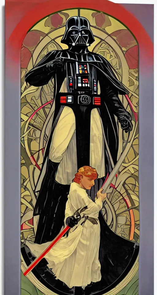 Image similar to Darth Vader , art nouveau by Alphonse Mucha