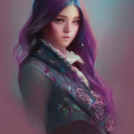 Prompt: teen girl, violet hair, gorgeous, amazing, elegant, intricate, highly detailed, digital painting, artstation, concept art, sharp focus, illustration, art by Ross tran