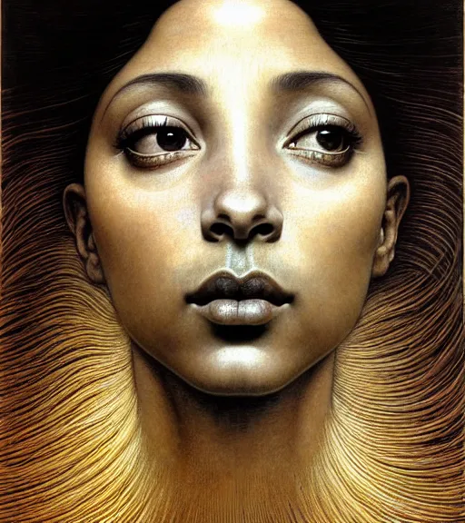 Prompt: detailed realistic beautiful young sade adu face portrait by jean delville, gustave dore and marco mazzoni, art nouveau, symbolist, visionary, gothic, pre - raphaelite. horizontal symmetry by zdzisław beksinski, iris van herpen, raymond swanland and alphonse mucha. highly detailed, hyper - real, beautiful