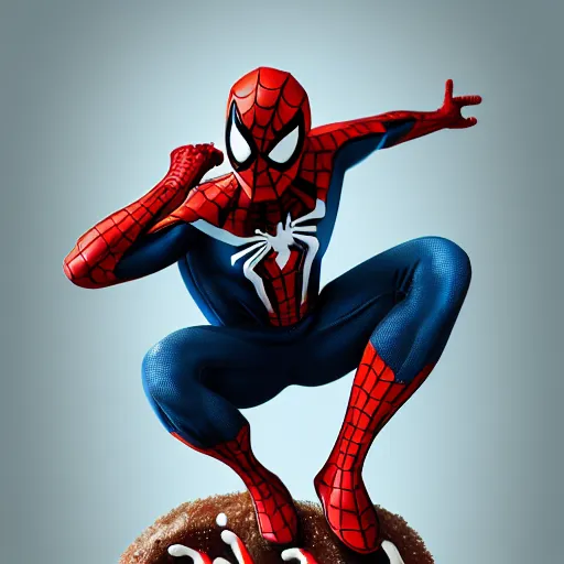 Image similar to spider - man sit on the raccoon and eating donuts, concept art, trending on artstation, highly detailed, intricate, sharp focus, digital art, 8 k