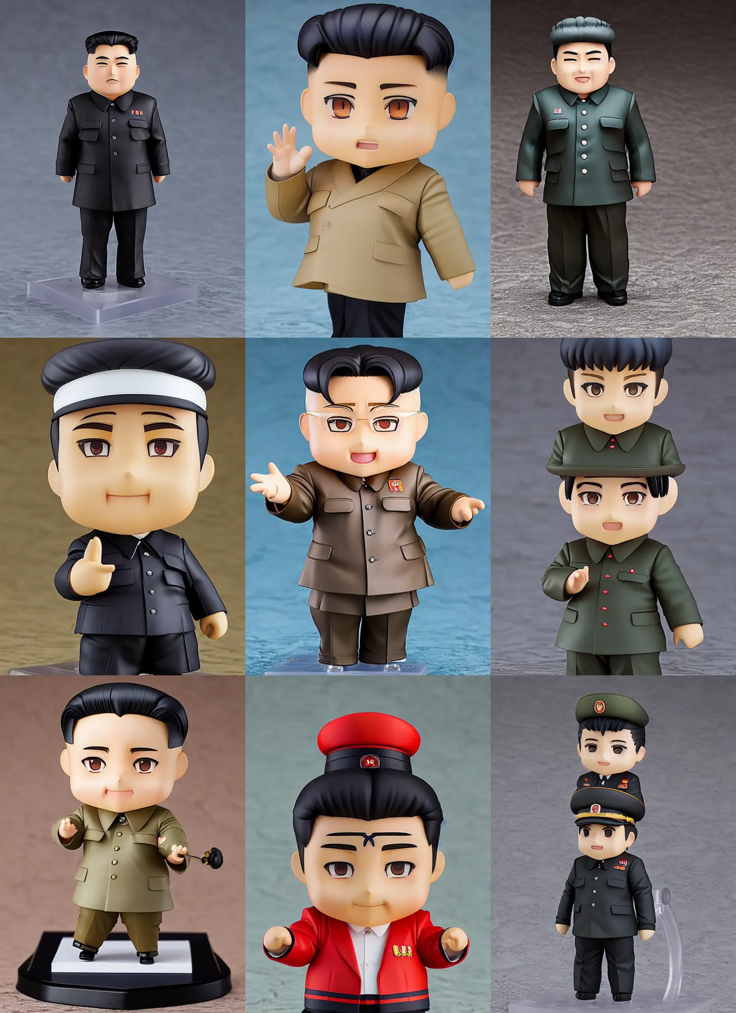 Image similar to an anime nendoroid of kim jong un, detailed product photo