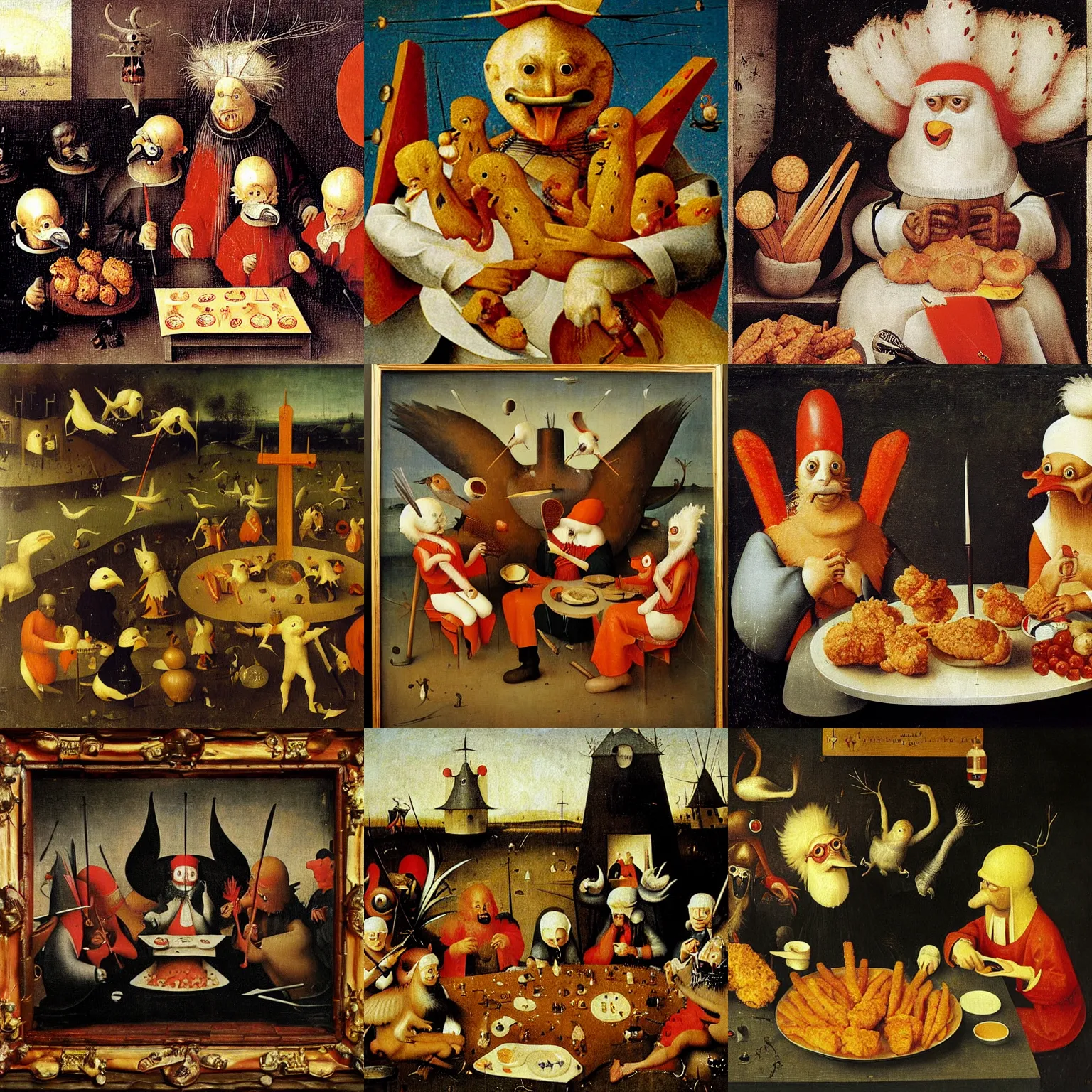 Prompt: kentucky fried chicken by hieronymus bosch