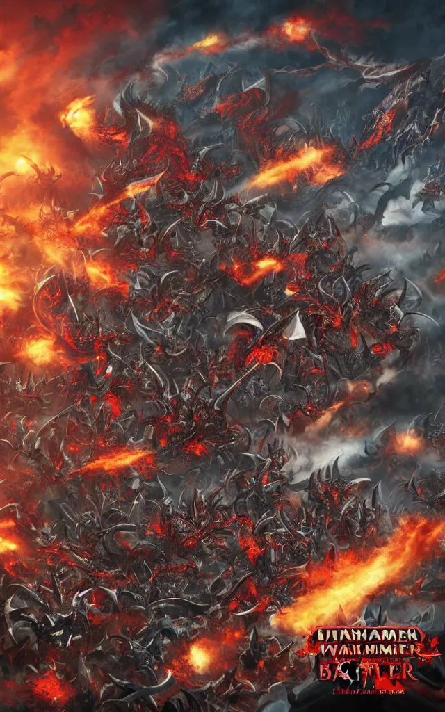 Image similar to warhammer battle scene versus scarlet nordic dragon movie poster by kekai kotaki