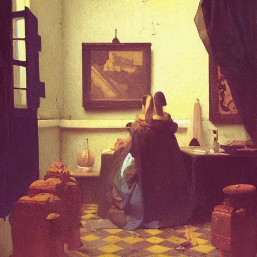 Prompt: the future illustrated by johannes vermeer, greg rutkowski, gaston bussiere, van gogh, davinci, and zdzisław beksinski, award - winning, cgsociety contest winner