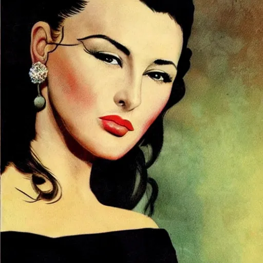 Image similar to “Monica Bellucci portrait, color vintage magazine illustration 1950”