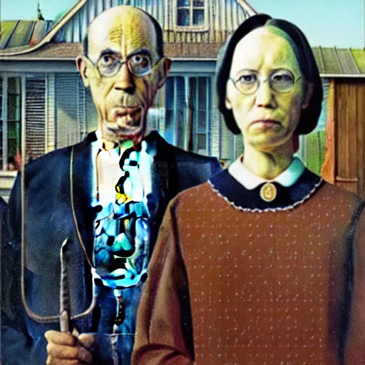 Prompt: “american gothic painting with everyone as danny devito”