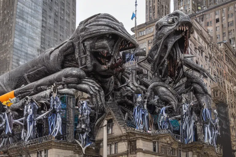 Image similar to photo of giant parade float designed by wed anderson and hr giger, in the macys parade, detailed 4 k photo