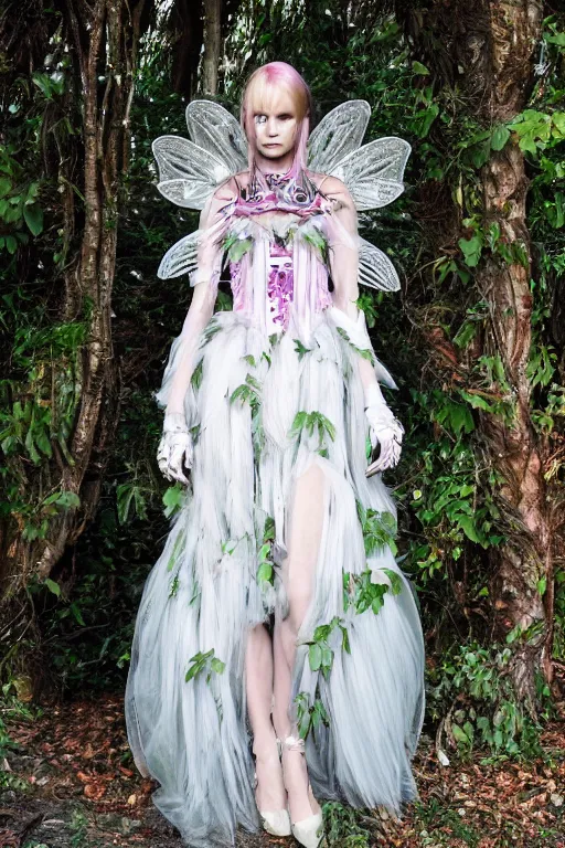 Image similar to scifi ethereal forestfolk cybernetic fairy valentino fashion, cinematic