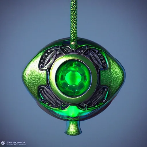 Prompt: shiny metallic amulet with a glowing emerald, highly detailed, concept art, beautiful, octane render, realistic, underwater