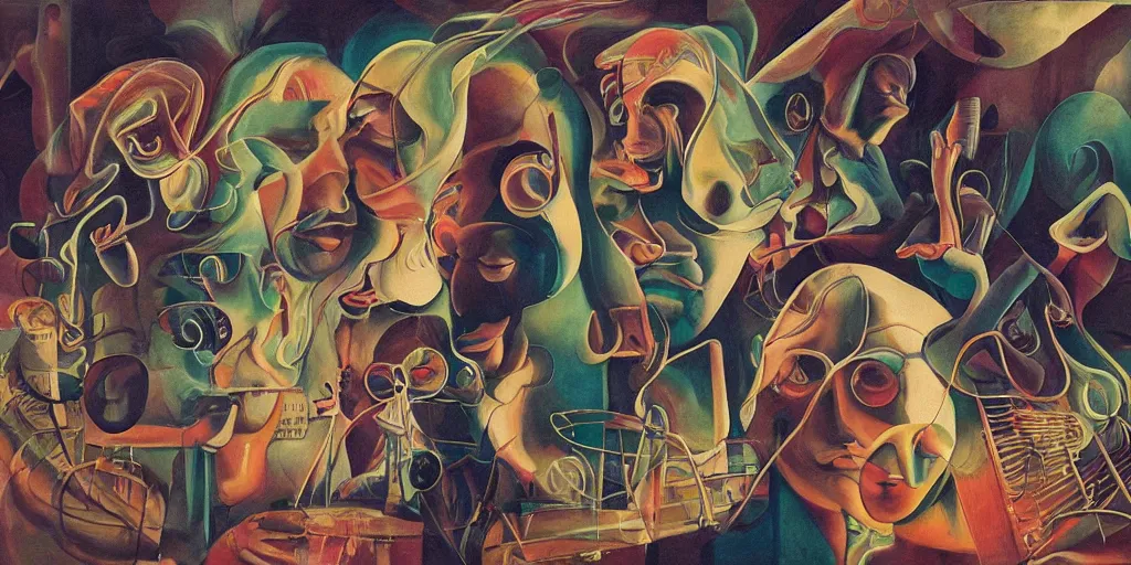 Image similar to smiski band, surrealism aesthetic, detailed facial expressions