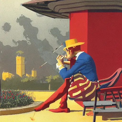 Prompt: hamburger smoking a cigarette, high detail, fantasy illustration by angus mcbride