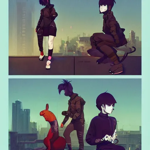 Prompt: anime mutant pet shop squad. rabbit, puppy, hamster. iguana. rat ninjas on the urban neogeorgian rooftops at night. low angle. artstation, by ilya kuvshinov and jeremy lipking and quentin mabille w - 1 0 2 4