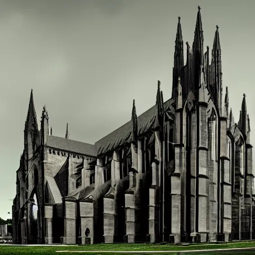Prompt: a cathedral comes alive as a terrifying monster